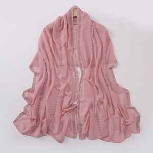 Elegant Pearl-Embellished Chiffon Scarf – Lightweight & Stylish (175x70cm)