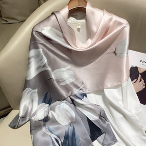 Hangzhou Silk High-End Long Scarf – Elegant Printed Silk Scarf for Women (173x55cm)