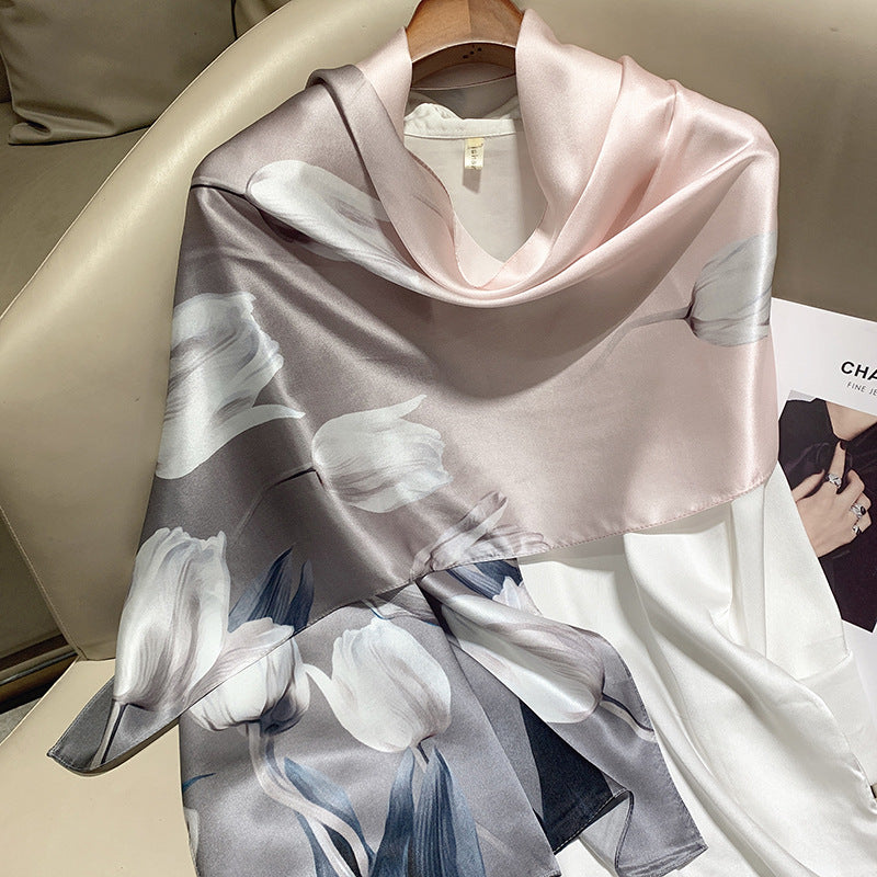 Hangzhou Silk High-End Long Scarf – Elegant Printed Silk Scarf for Women (173x55cm)