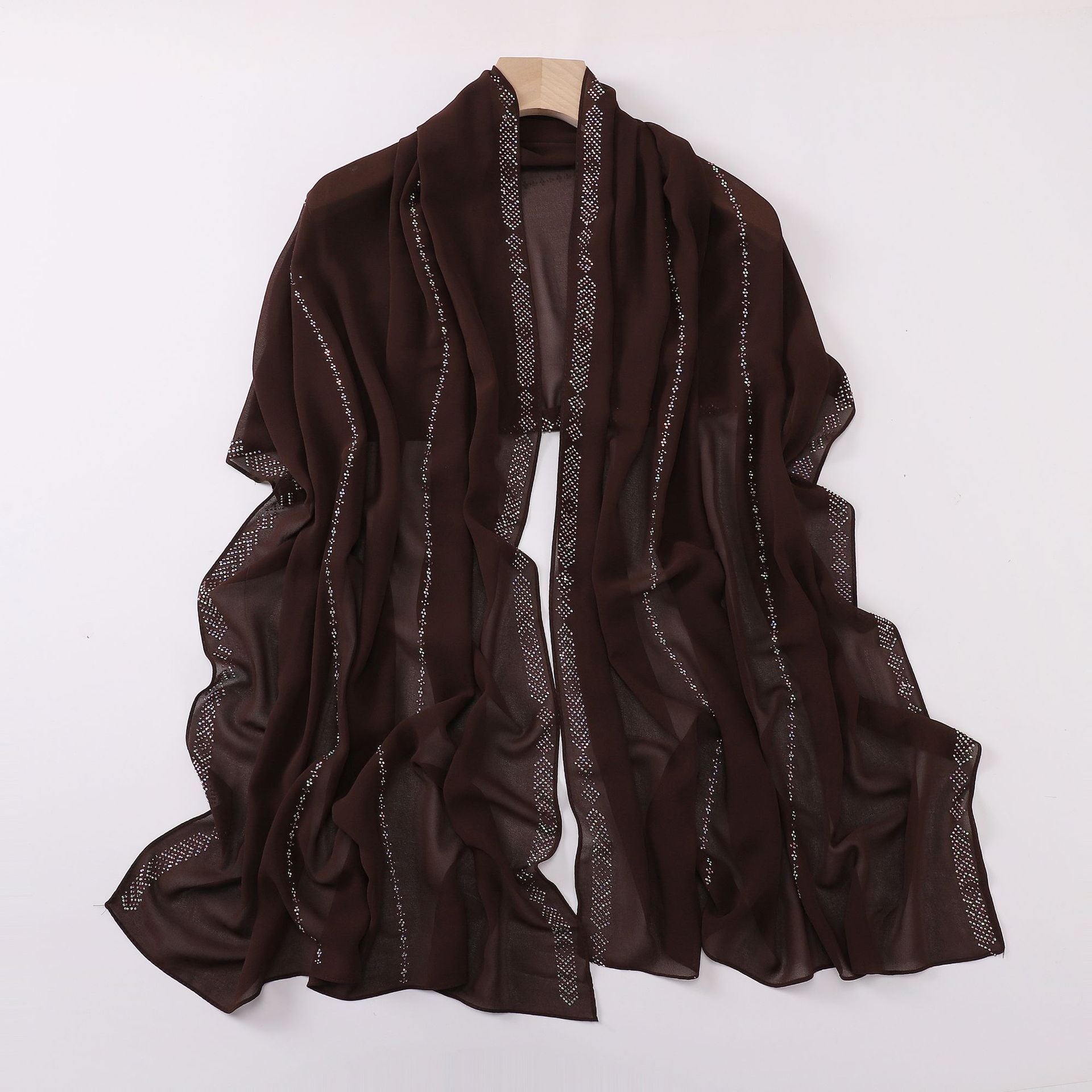 Elegant Pearl-Embellished Chiffon Scarf – Lightweight & Stylish (175x70cm)