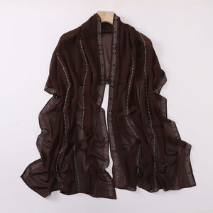 Elegant Pearl-Embellished Chiffon Scarf – Lightweight & Stylish (175x70cm)