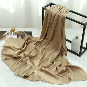 Solid Color Silk Scarf – Elegant Crepe Polyester Wrap for All Seasons (180x70cm)