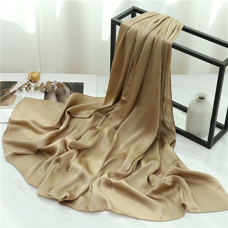 Solid Color Silk Scarf – Elegant Crepe Polyester Wrap for All Seasons (180x70cm)