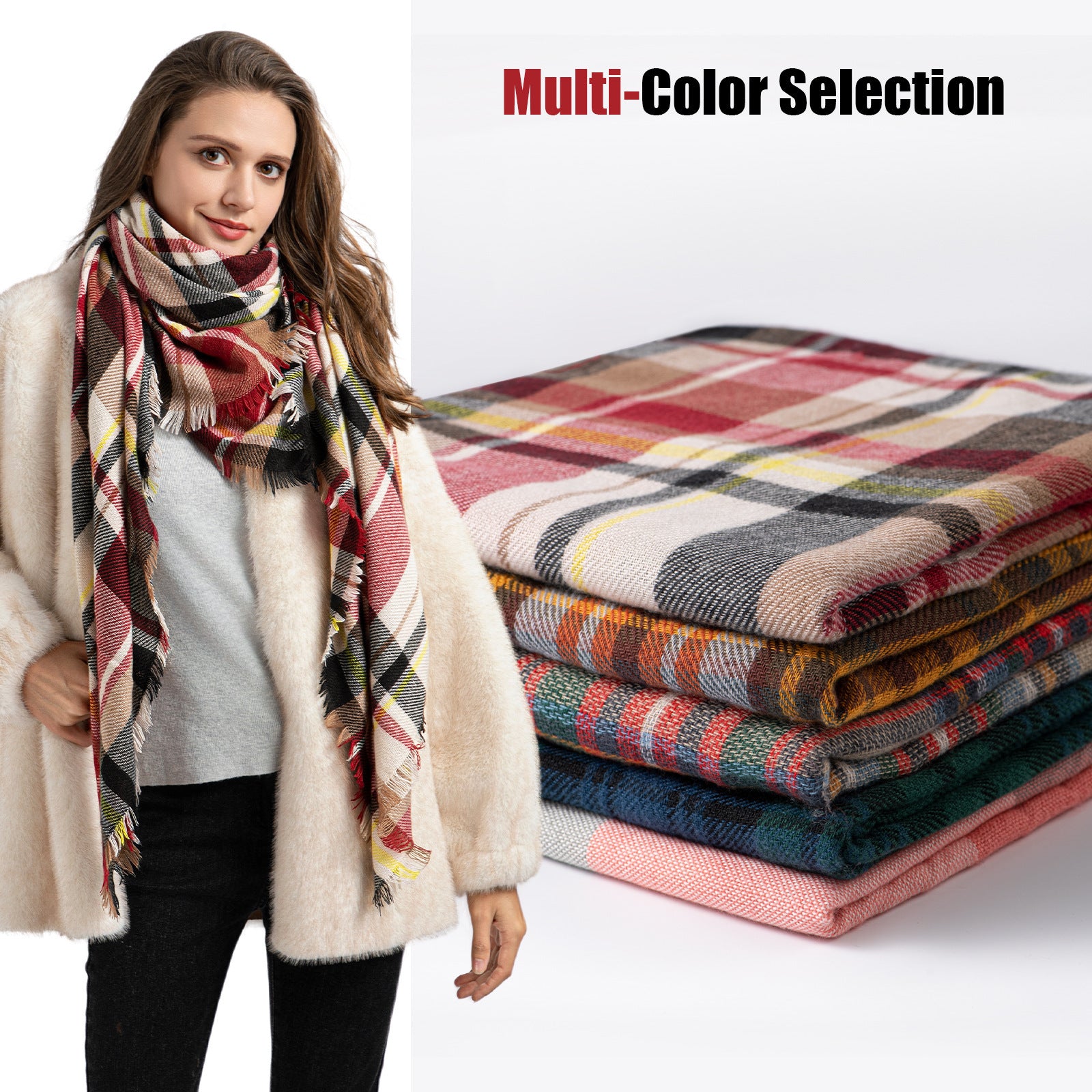 European & American Autumn and Winter Plaid Square Scarf Shawl