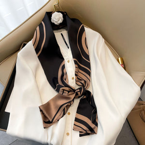 Elegant Floral Artificial Silk Scarf & Hair Band – Versatile Rayon Fashion Accessory