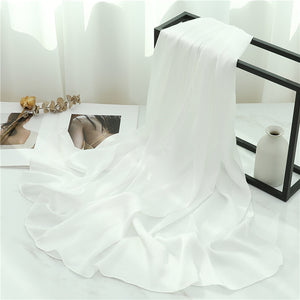 Solid Color Silk Scarf – Elegant Crepe Polyester Wrap for All Seasons (180x70cm)