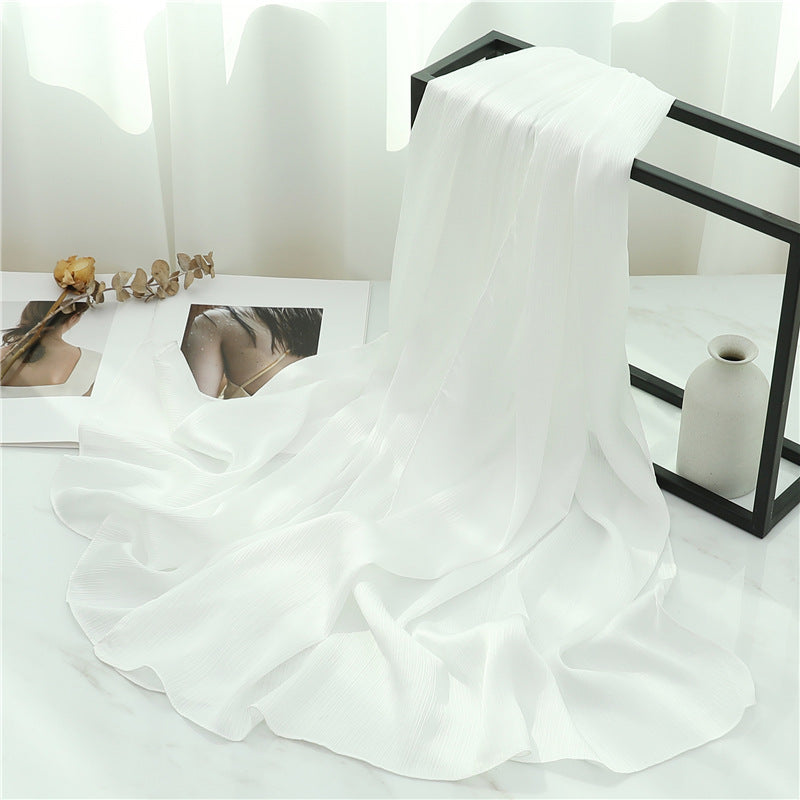 Solid Color Silk Scarf – Elegant Crepe Polyester Wrap for All Seasons (180x70cm)