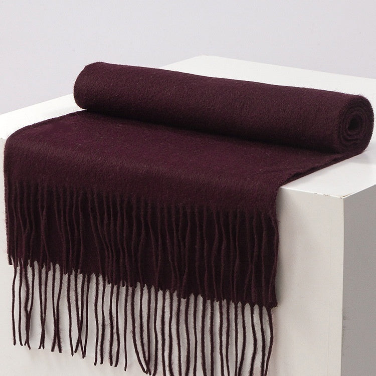 Unisex Solid Color Wool Scarf – Thickened Winter Warmth