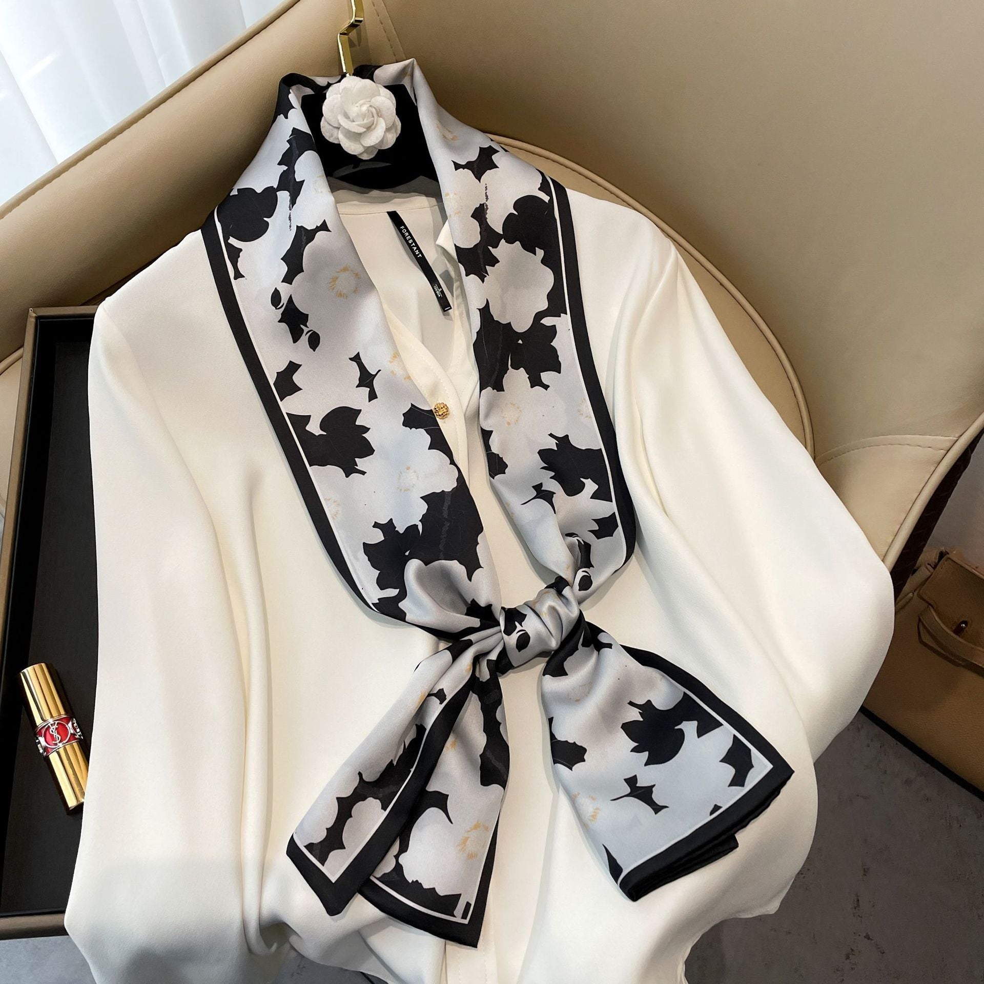 Elegant Floral Artificial Silk Scarf & Hair Band – Versatile Rayon Fashion Accessory