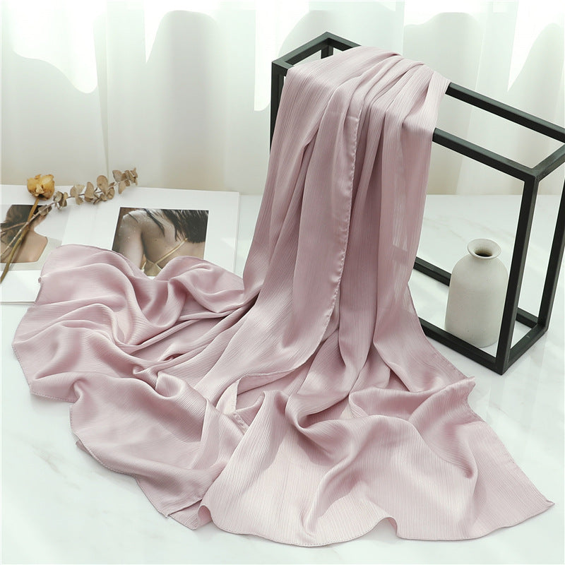 Solid Color Silk Scarf – Elegant Crepe Polyester Wrap for All Seasons (180x70cm)