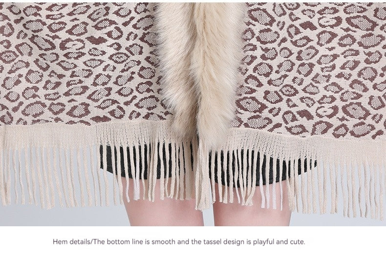 Faux Fur Collar Knitted Shawl – Cozy & Stylish for Autumn and Winter