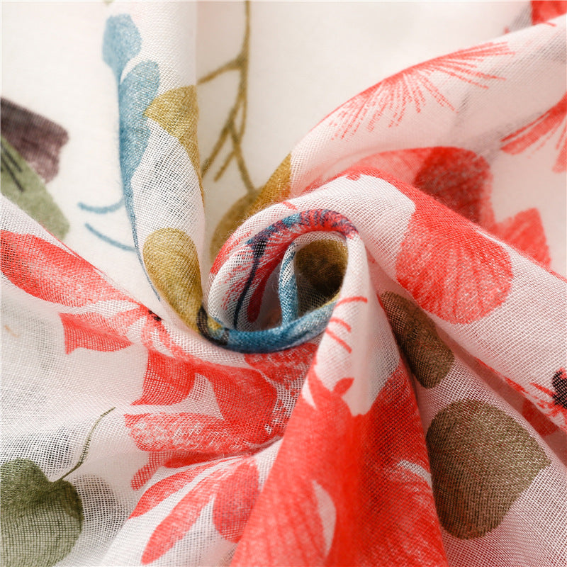 Vintage Floral Women's Silk Scarf – Elegant Polyester Wrap (180x85cm)