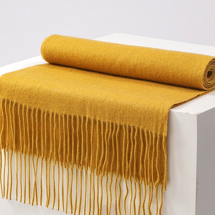 Unisex Solid Color Wool Scarf – Thickened Winter Warmth