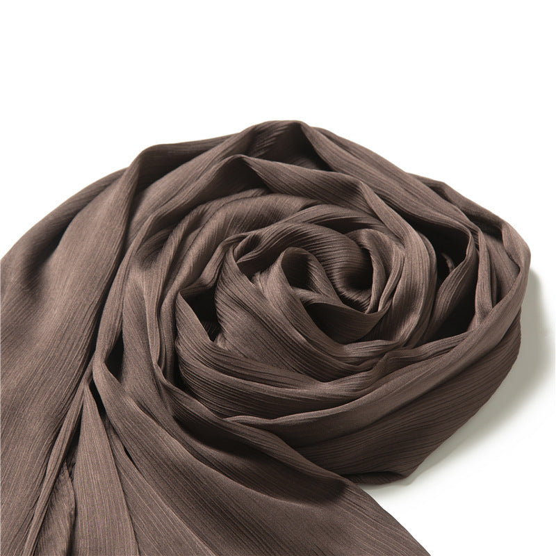 Solid Color Silk Scarf – Elegant Crepe Polyester Wrap for All Seasons (180x70cm)