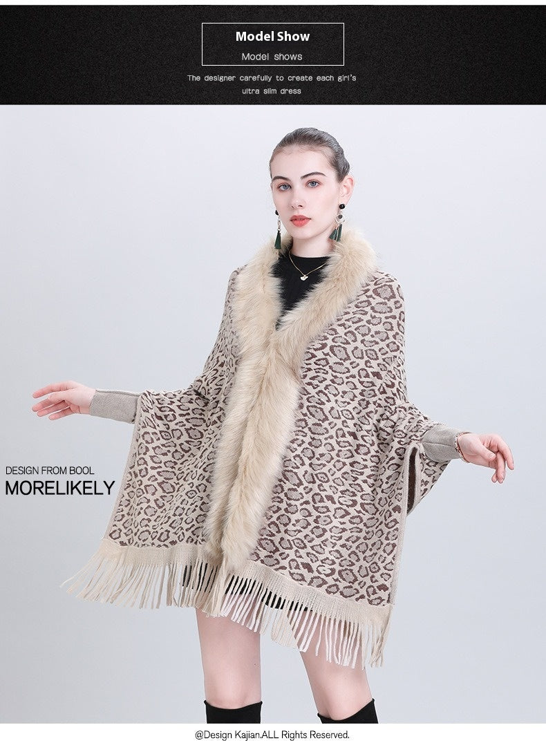 Faux Fur Collar Knitted Shawl – Cozy & Stylish for Autumn and Winter