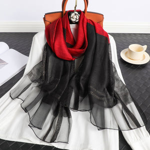 Women's Korean Style Silk Plaid Scarf – Elegant, Lightweight & Stylish (190x70cm)