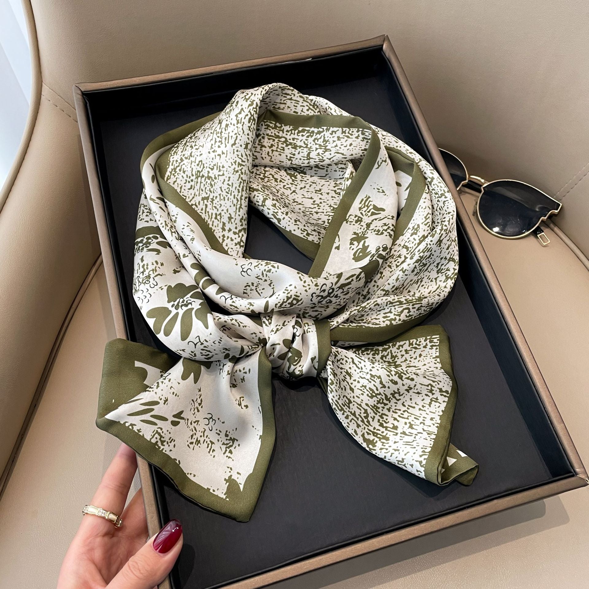 Elegant Floral Artificial Silk Scarf & Hair Band – Versatile Rayon Fashion Accessory