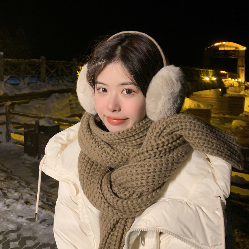 Women's Winter Knitted Wool Scarf – Warm Velvet Shawl (30x200cm)
