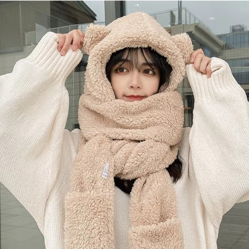 Bear Ears Plush Scarf, Hat & Gloves Set – Cute & Warm for Winter
