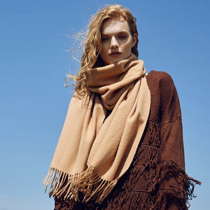 Unisex Solid Color Wool Scarf – Thickened Winter Warmth