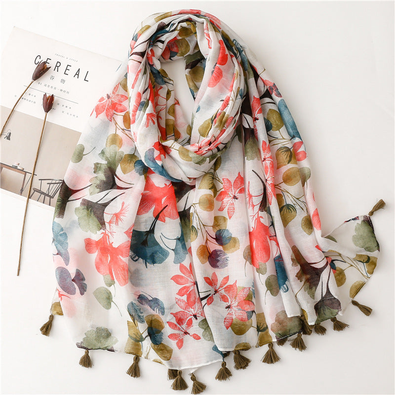 Vintage Floral Women's Silk Scarf – Elegant Polyester Wrap (180x85cm)