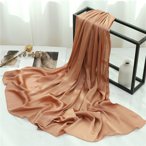 Solid Color Silk Scarf – Elegant Crepe Polyester Wrap for All Seasons (180x70cm)