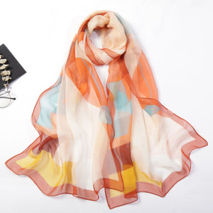 Women's Geometric Silk Scarf – Lightweight Triangle Print Wrap (160x50cm)
