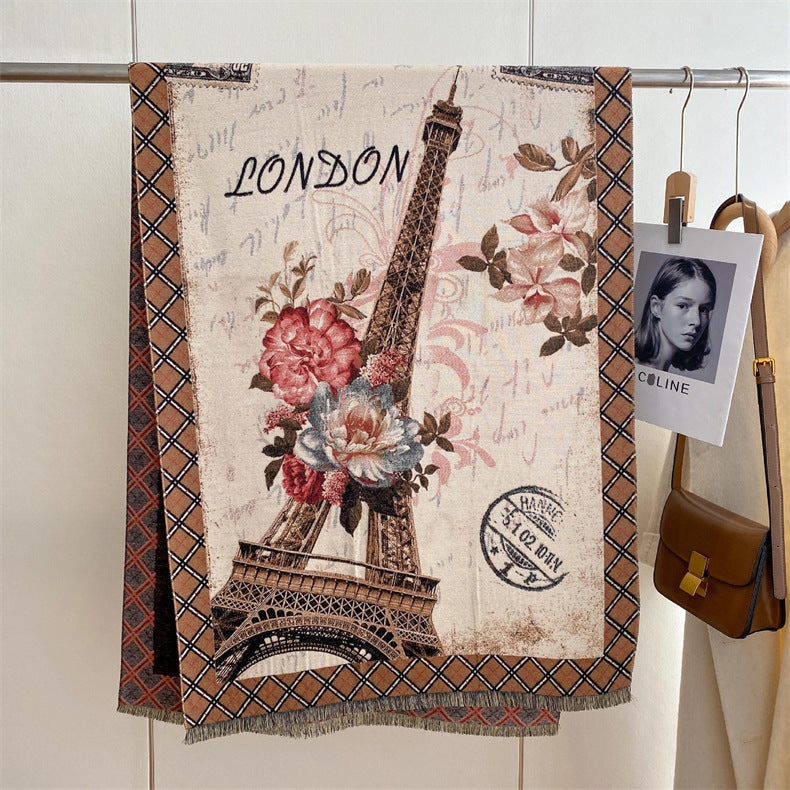 Women's Ethnic Style Winter Scarf – Warm & Cozy Jacquard Wrap (190x65cm)