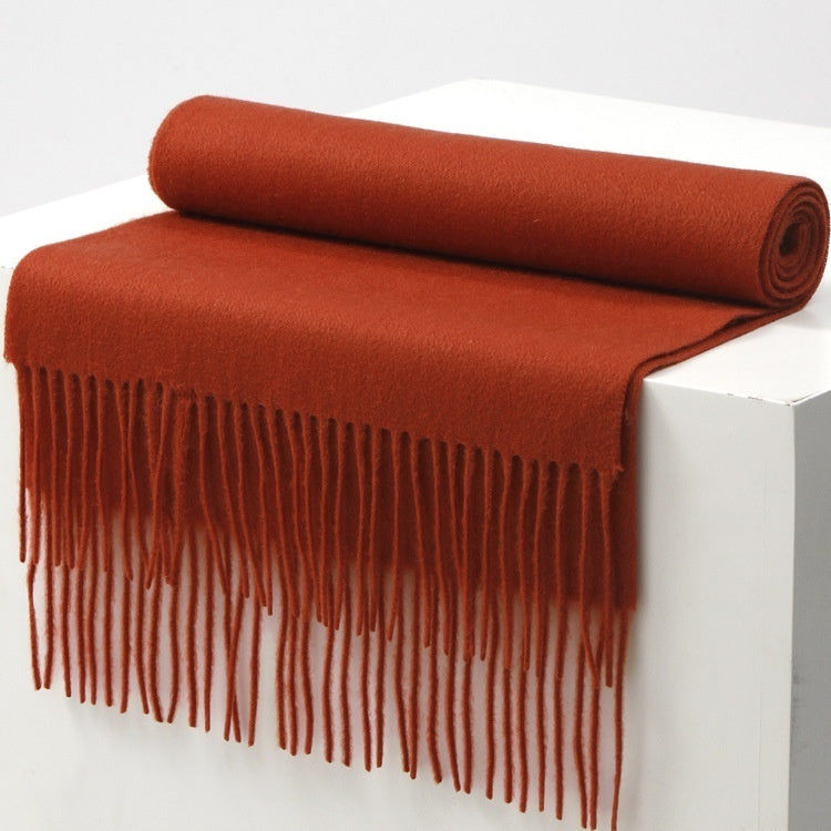 Unisex Solid Color Wool Scarf – Thickened Winter Warmth