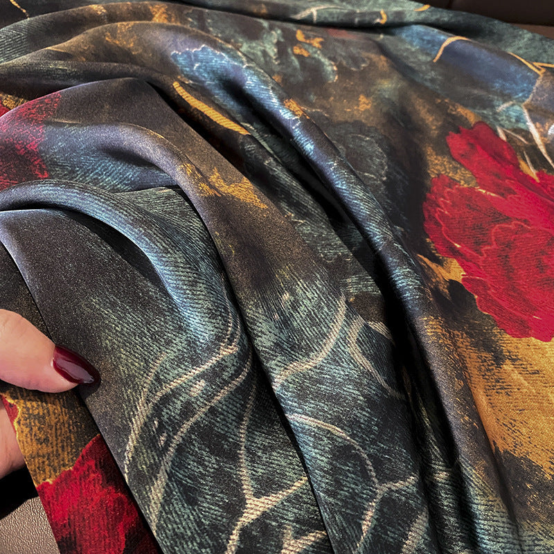 Floral Lightweight Sunscreen Imitated Silk Scarf