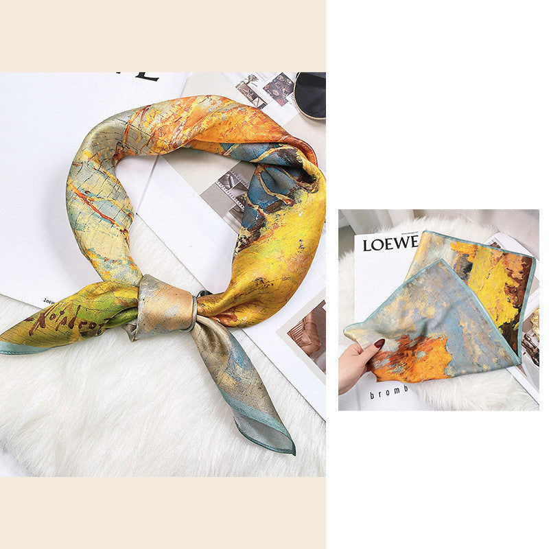 Women's Fashionable Mulberry Silk Scarf – Elegant Printed Square Wrap (70x70cm)