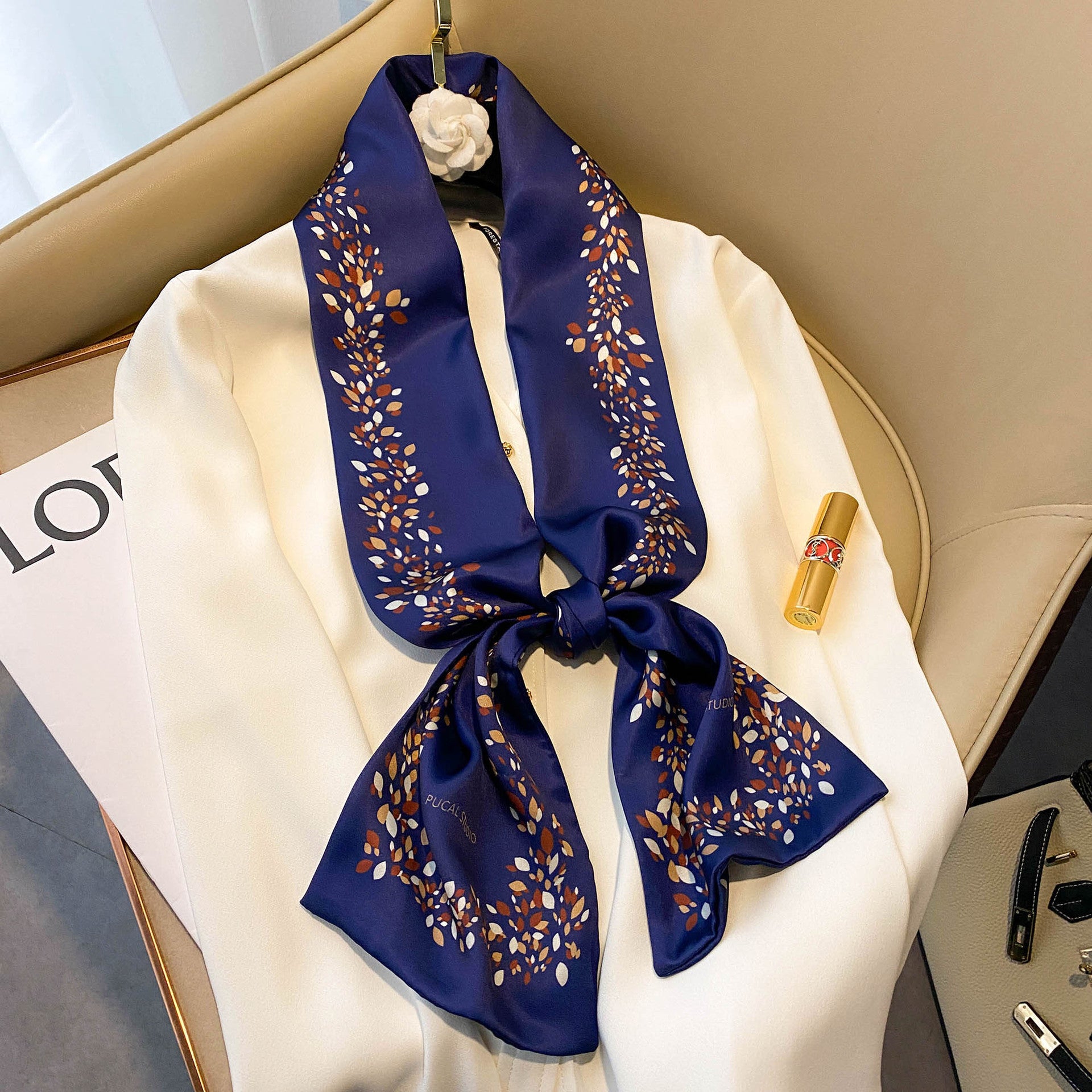 Elegant Floral Artificial Silk Scarf & Hair Band – Versatile Rayon Fashion Accessory