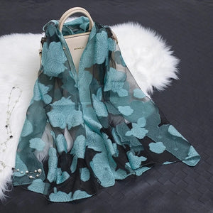 Hollow Cut Organza Silk Scarf – Lightweight & Stylish for Women