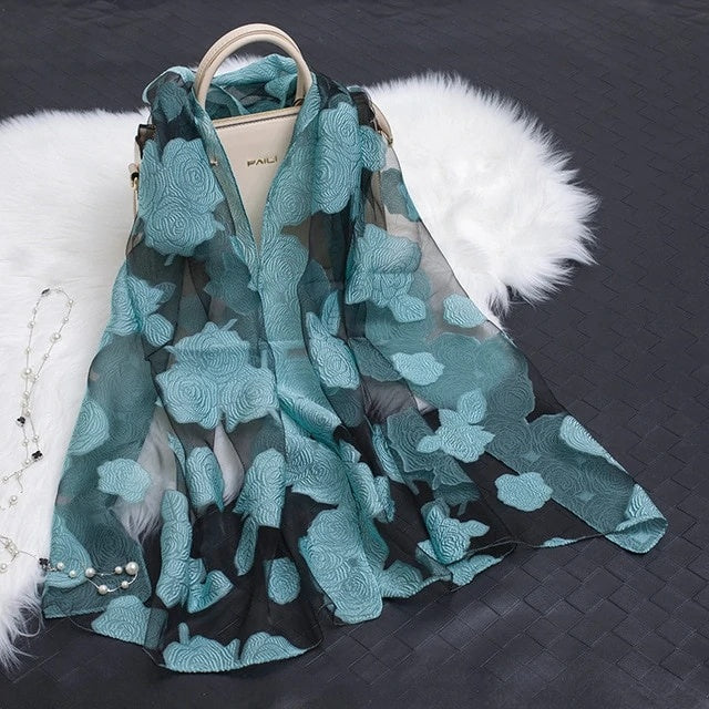 Hollow Cut Organza Silk Scarf – Lightweight & Stylish for Women