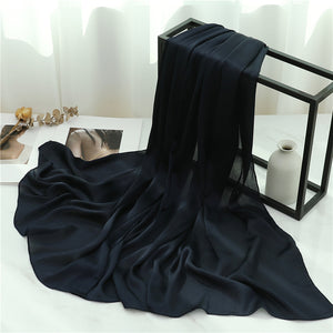 Solid Color Silk Scarf – Elegant Crepe Polyester Wrap for All Seasons (180x70cm)