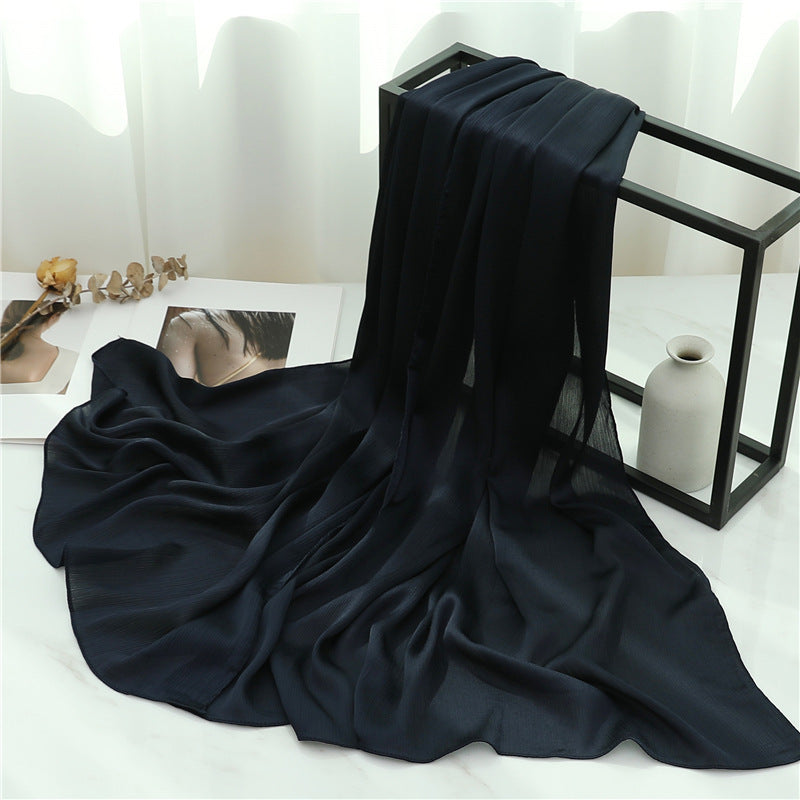 Solid Color Silk Scarf – Elegant Crepe Polyester Wrap for All Seasons (180x70cm)