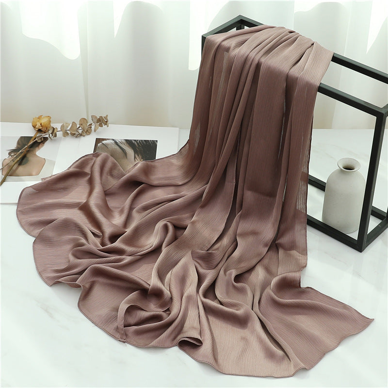 Solid Color Silk Scarf – Elegant Crepe Polyester Wrap for All Seasons (180x70cm)