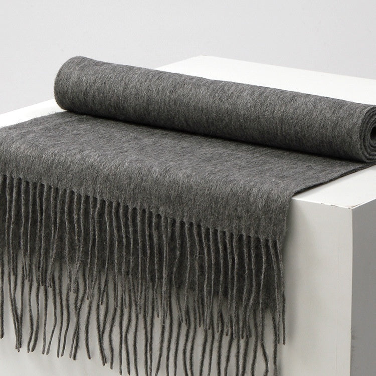 Unisex Solid Color Wool Scarf – Thickened Winter Warmth
