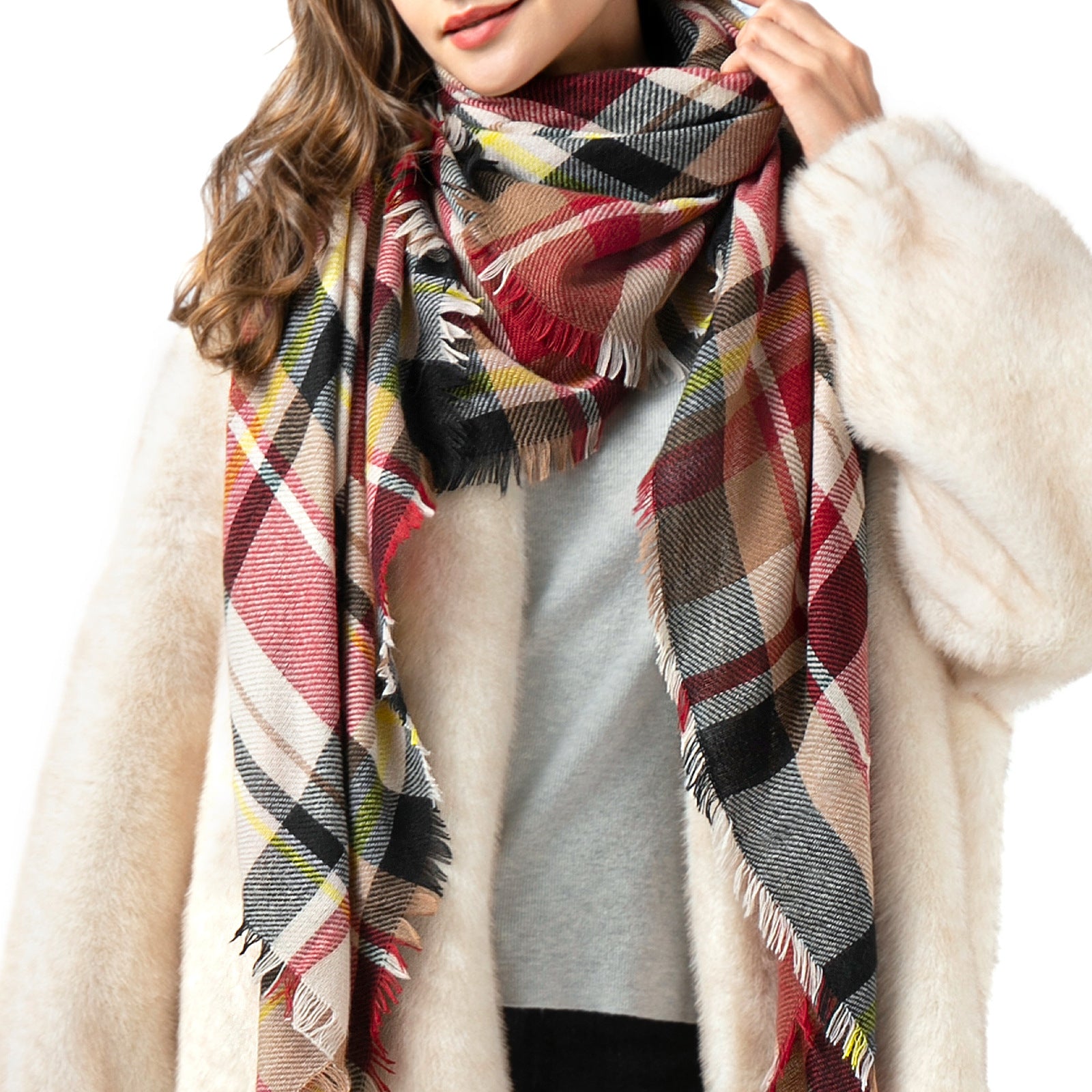European & American Autumn and Winter Plaid Square Scarf Shawl