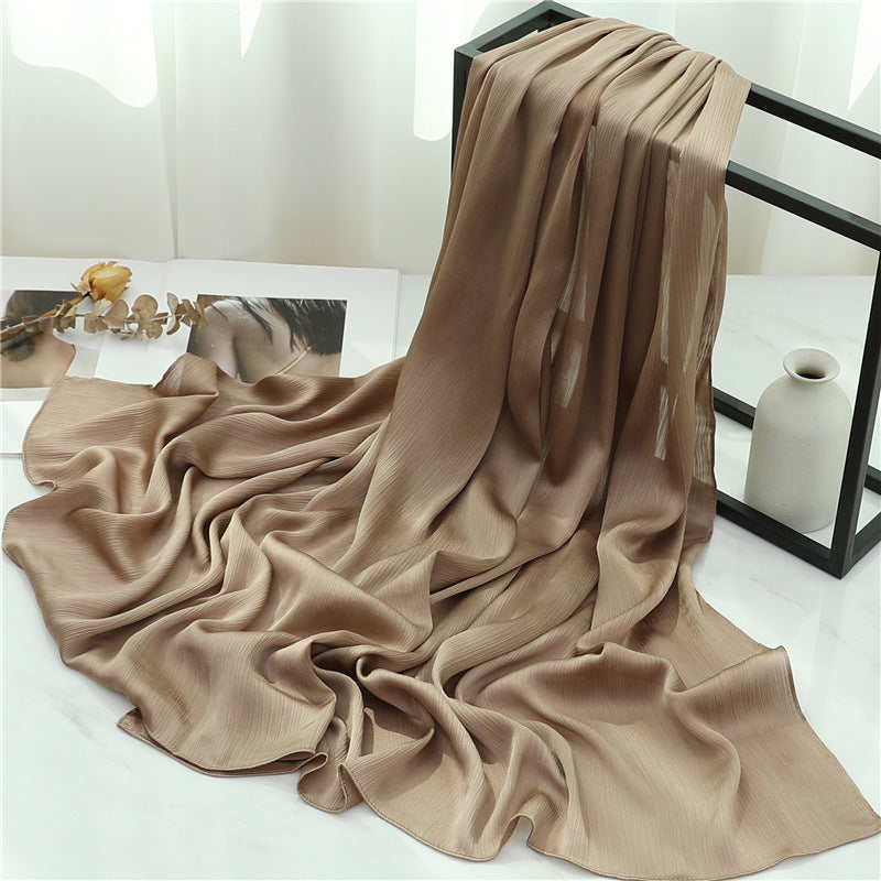 Solid Color Silk Scarf – Elegant Crepe Polyester Wrap for All Seasons (180x70cm)