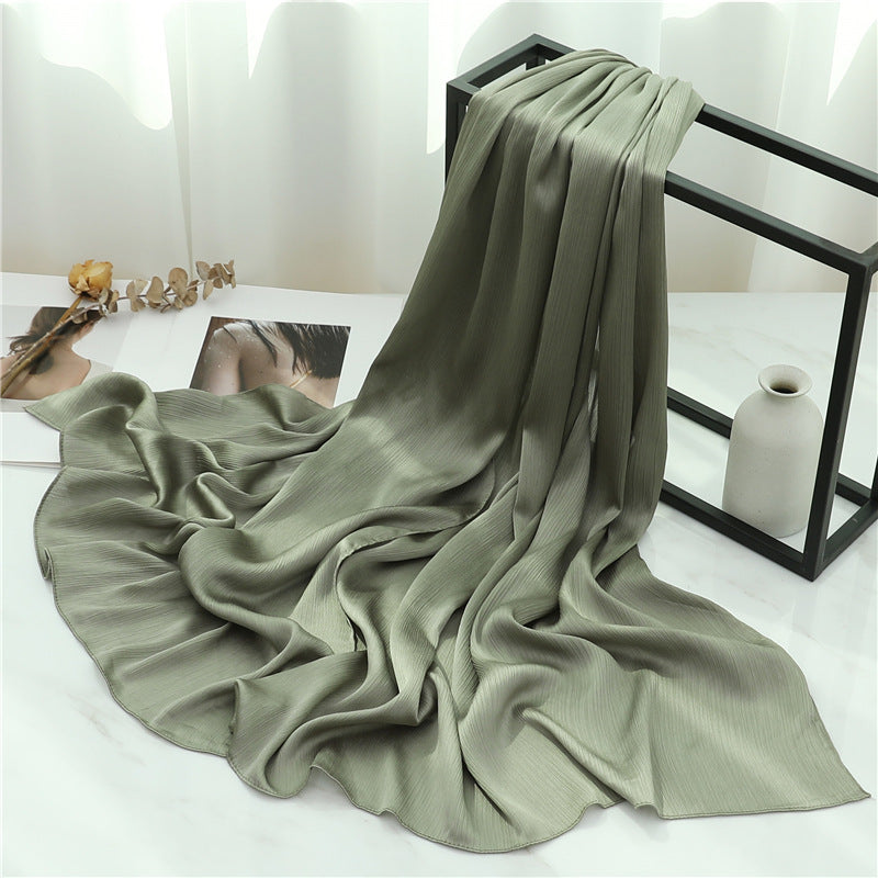 Solid Color Silk Scarf – Elegant Crepe Polyester Wrap for All Seasons (180x70cm)