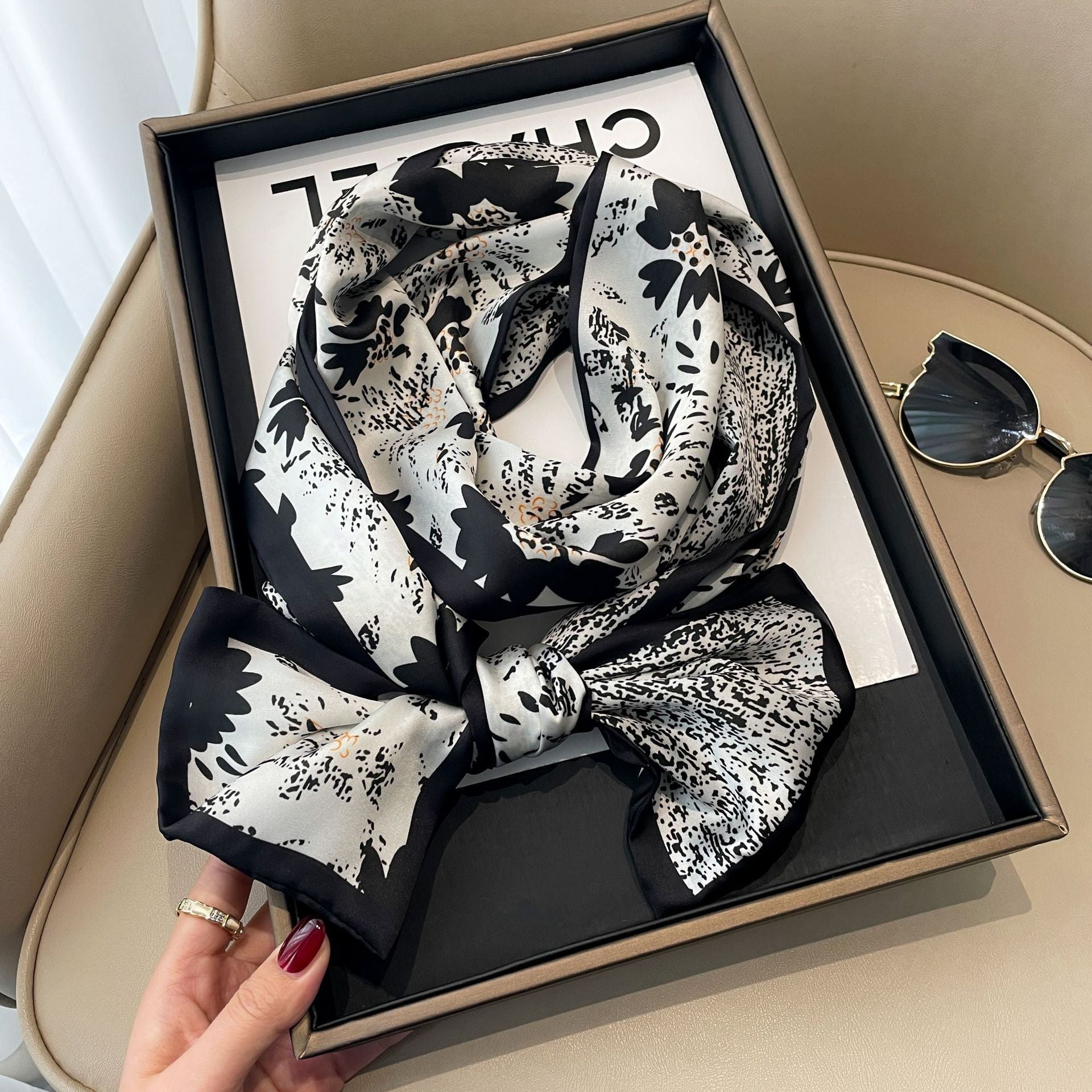 Elegant Floral Artificial Silk Scarf & Hair Band – Versatile Rayon Fashion Accessory
