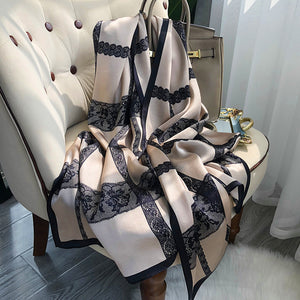 Elegant French Satin Silk Scarf – Luxurious Long Shawl for Women (Dual-Use Wrap)