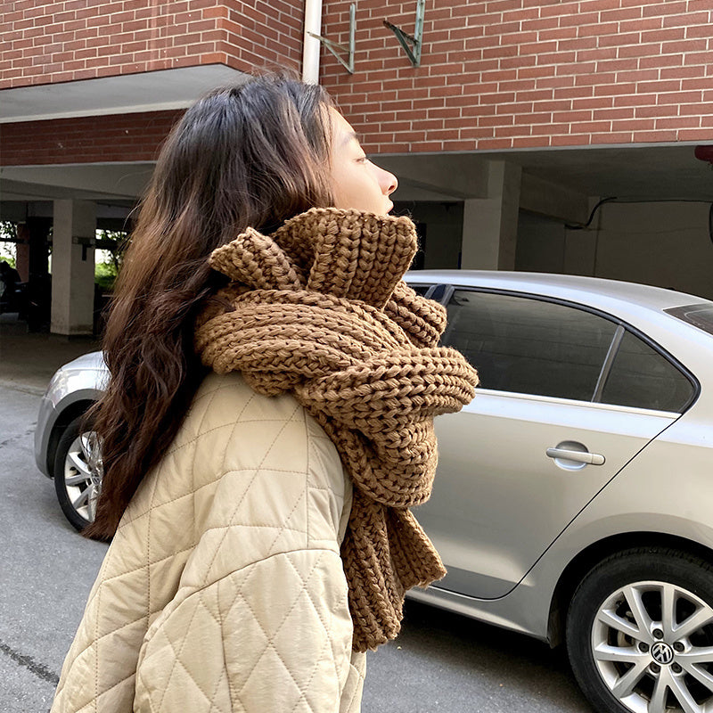 Women's Winter Knitted Wool Scarf – Warm Velvet Shawl (30x200cm)