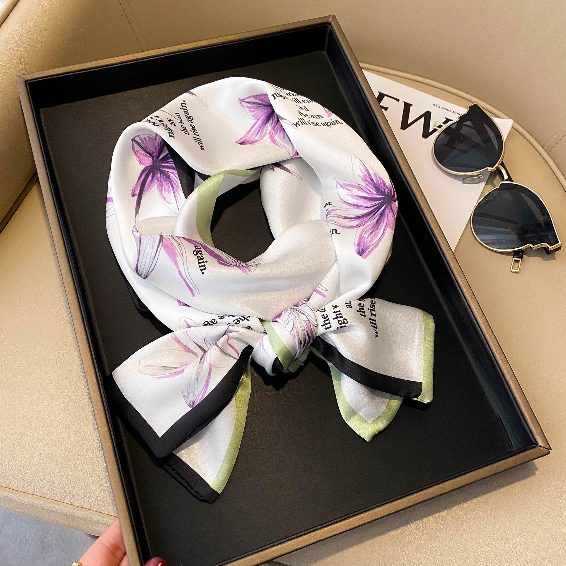 Elegant Floral Artificial Silk Scarf & Hair Band – Versatile Rayon Fashion Accessory