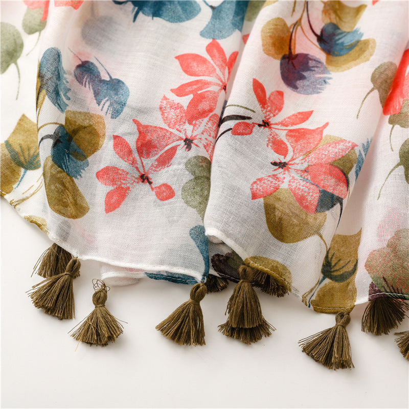 Vintage Floral Women's Silk Scarf – Elegant Polyester Wrap (180x85cm)