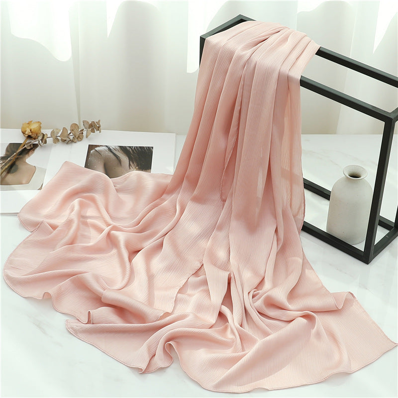 Solid Color Silk Scarf – Elegant Crepe Polyester Wrap for All Seasons (180x70cm)