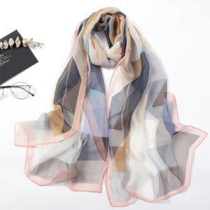 Women's Geometric Silk Scarf – Lightweight Triangle Print Wrap (160x50cm)