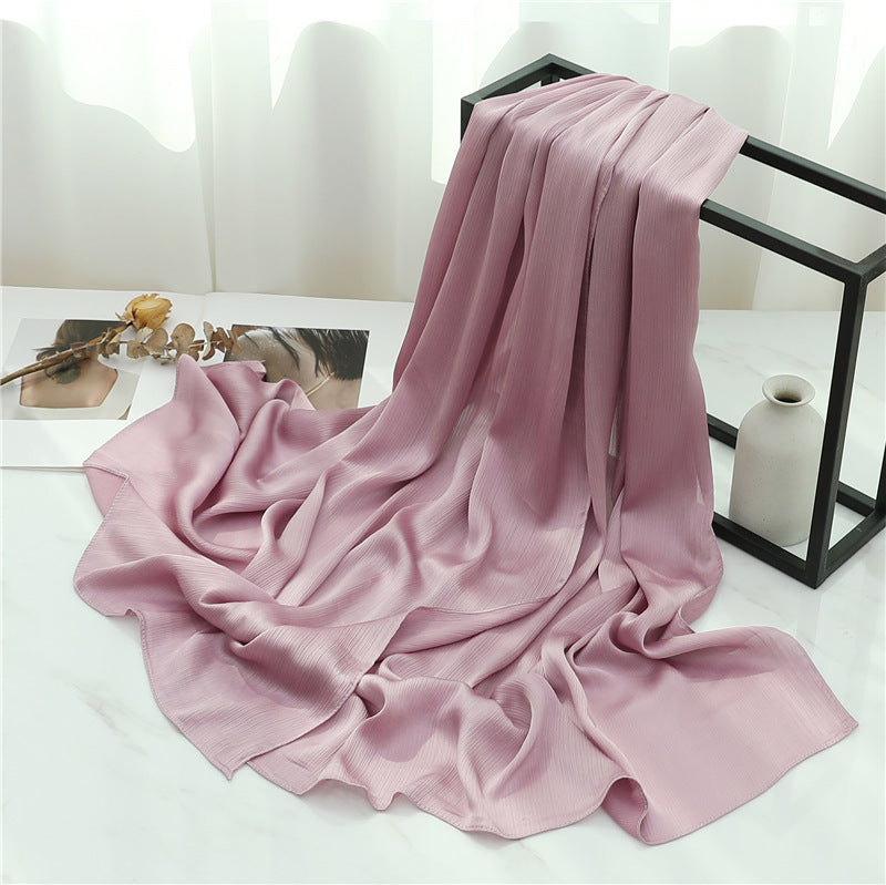 Solid Color Silk Scarf – Elegant Crepe Polyester Wrap for All Seasons (180x70cm)