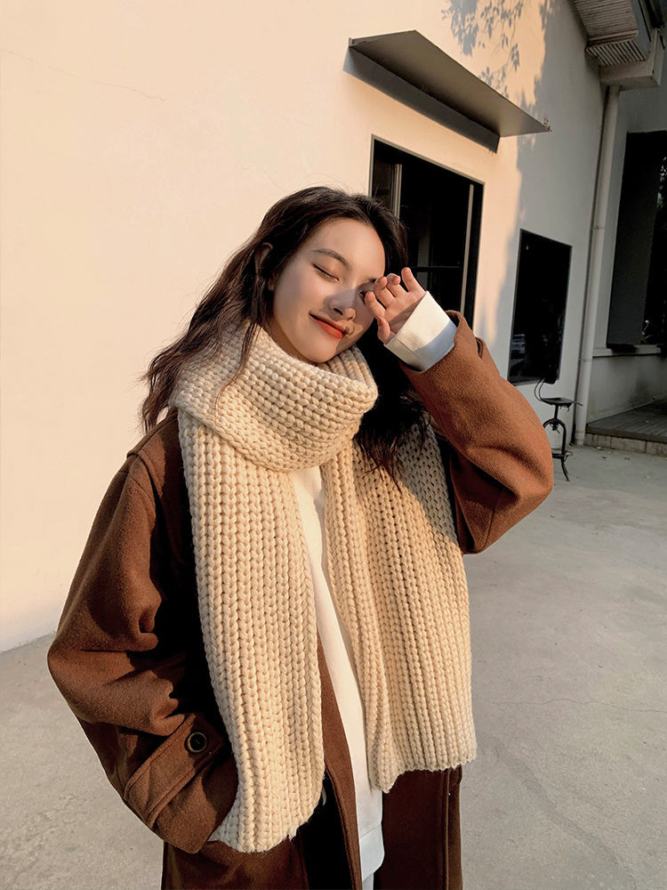 Women's Winter Knitted Wool Scarf – Warm Velvet Shawl (30x200cm)